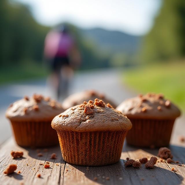 Muffin proteici per fitness sulla pista ciclabile del Tevere